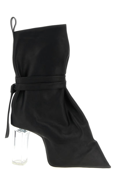 tied taco kiss leather ankle boots