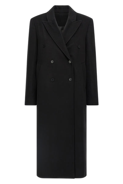 rosco double-breasted coat in wool and cashmere drape
