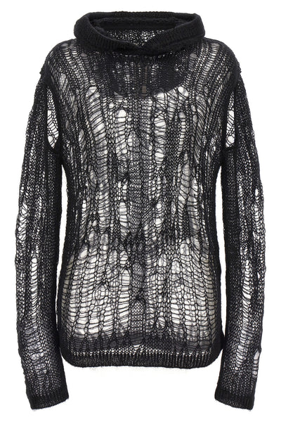 spider hoodie hooded sweater in openwork mohair blend