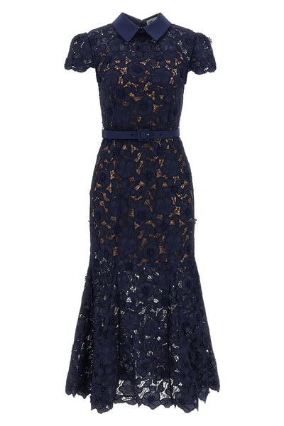 guipure semi-transparent lace navy guipure lace midi dress