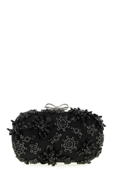 black satin floral crystal satin clutch