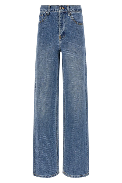 rhinestone denim straight leg stonewashed cotton denim jeans