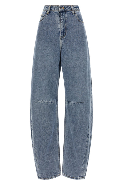 blue barrel leg cotton denim jeans