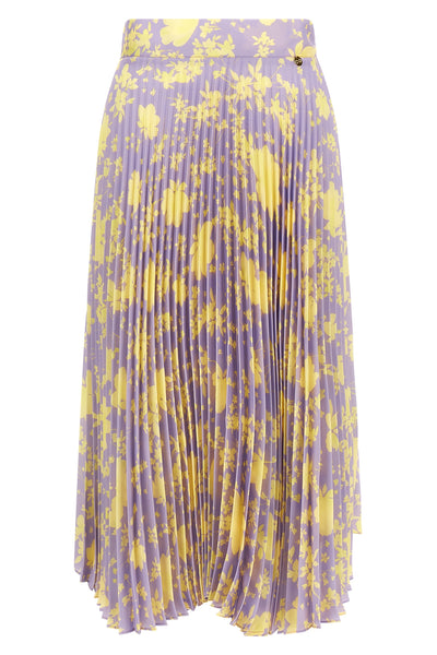 pleated midi skirt in fluid floral print fabric