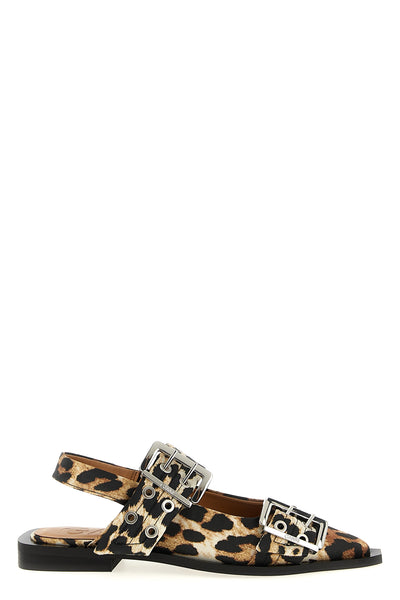 leopard satin feminine buckle slingbacks in leopard-print fabric