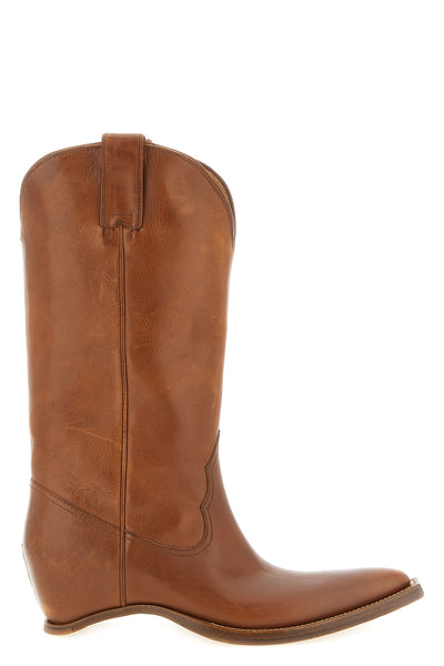 heel-less vintage-effect leather boots