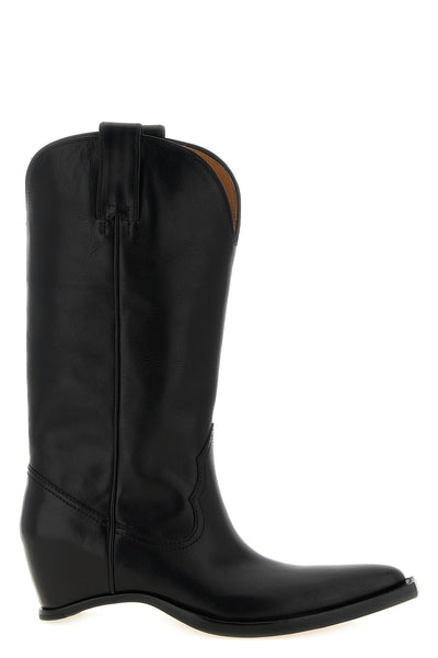 heel-less vintage-effect leather boots
