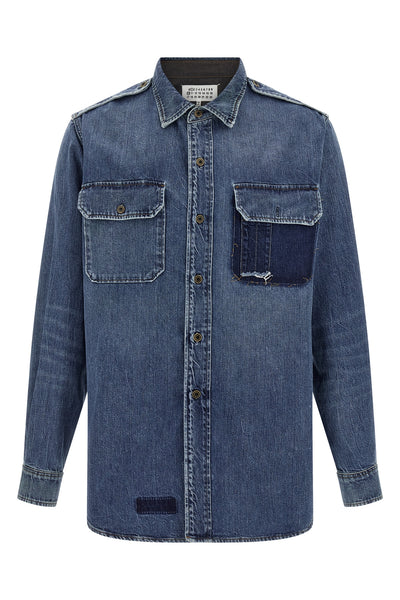 used-effect cotton denim shirt