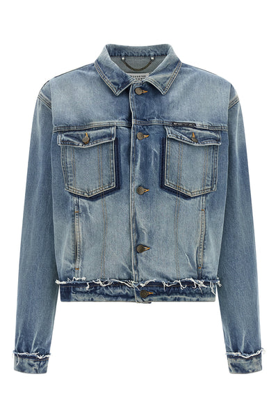 used-effect washed cotton denim jacket