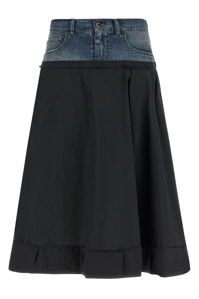 midi skirt in wrinkled satin-effect fabric