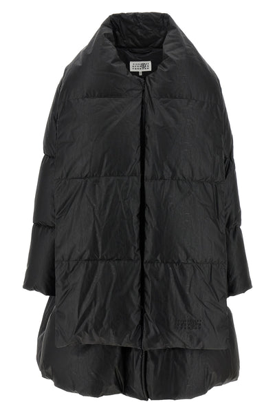 long down jacket in quilted leather-effect coated viscose