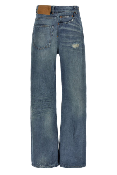 twist used-effect stonewashed cotton denim jeans