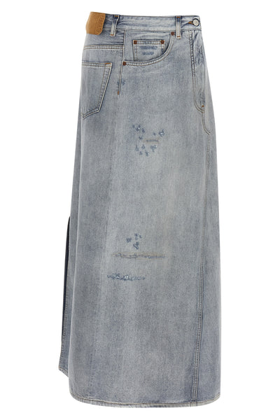 maxi skirt in used-effect cotton denim