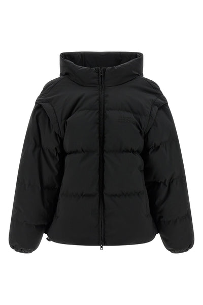 quilted and goose feather padded fabric down jacket