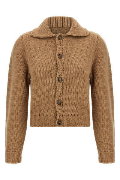 the maison margiela mm6 cardigan redefines knitwear codes through a cropped silh