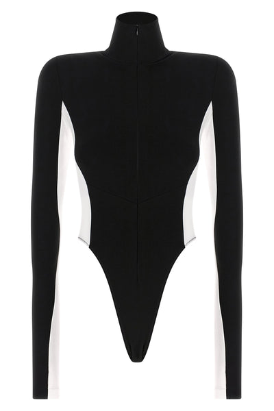 the dsquared2 bodysuit redefines the silhouette through a graphic and sculptural