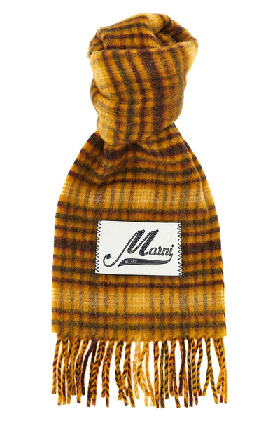 the marni checked scarf is distinguished by a brushed texture that enhances the