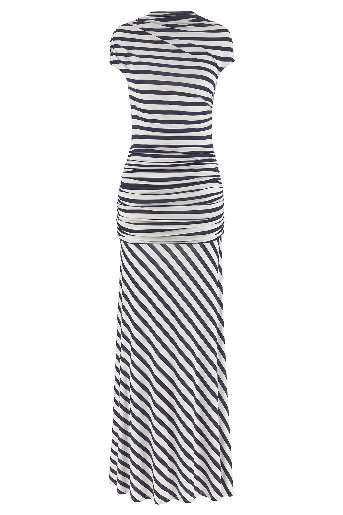 Self Portrait Navy Stripe Jersey Maxi Striped Shiny Stretch Viscose Jersey  Dress