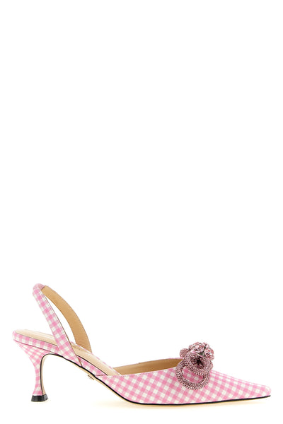 double bow slingbacks in vichy print fabric