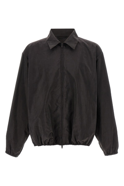 jacket in silk blend and shiny nylon wrinkled