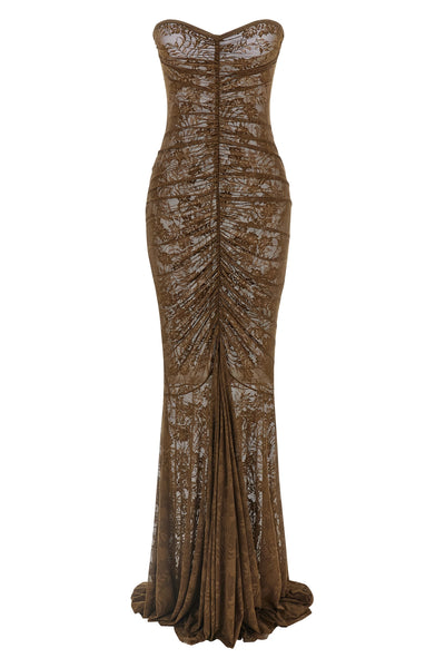 long dress in semi-transparent stretch lace