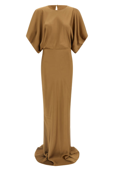 long reverse obie dress in fluid satin-effect fabric