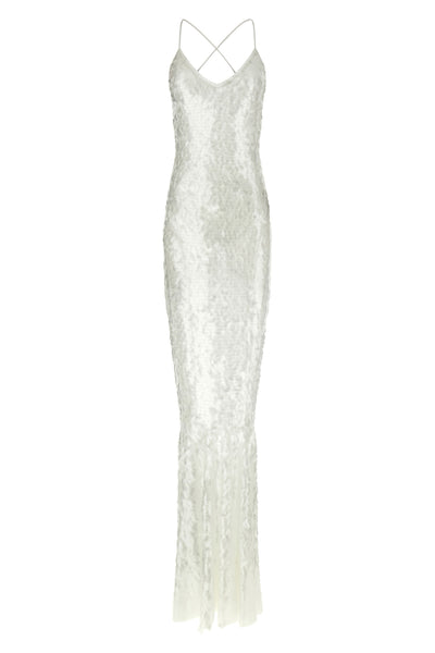 fara long dress in semi-transparent stretch fabric