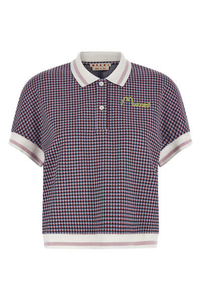 check patterned viscose blend polo shirt