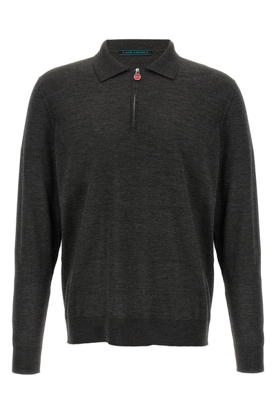 polo shirt in wool mélange knit