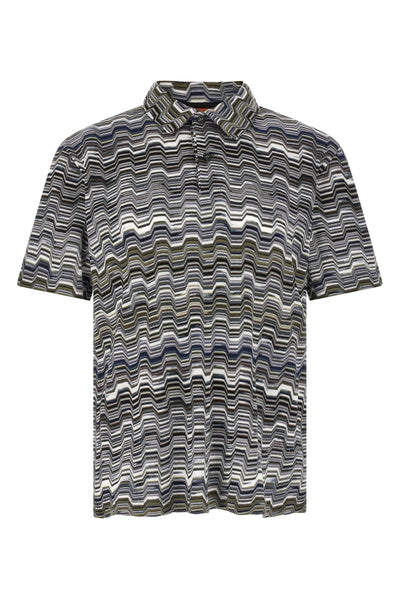 cotton polo shirt knitted zig zag irregular jacquard