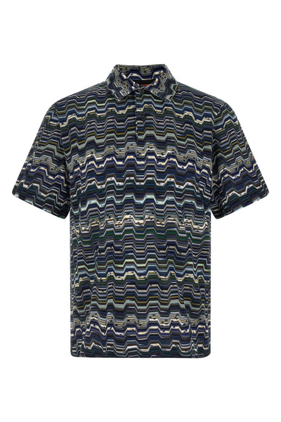 cotton polo shirt knitted zig zag irregular jacquard