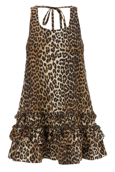leopard cotton poplin mini leopard-print cotton poplin dress