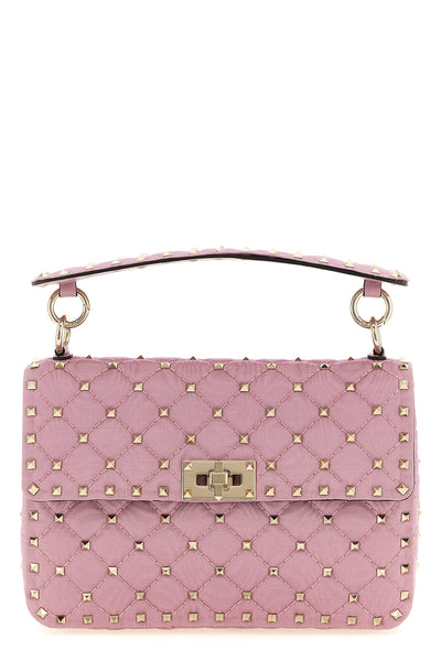 rockstud spike shoulder bag in quilted moiré fabric