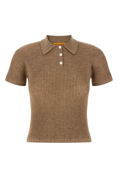 shrunken extra light waffle cashmere polo shirt