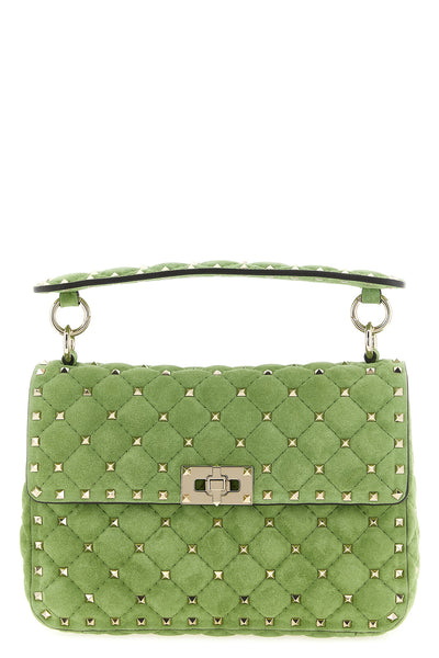rockstud spike medium shoulder bag in quilted suede