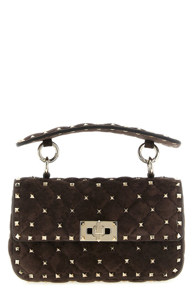 small rockstud spike diamond-shaped suede quilted suede shoulder bag
