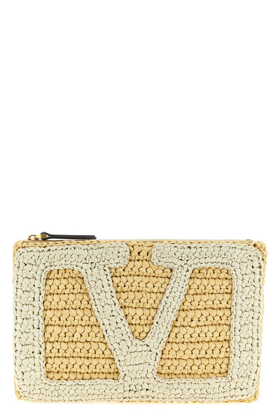 viva superstar crochet clutch bag in synthetic raffia