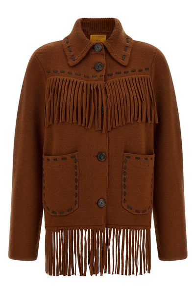the guest in residence western fringe knitted jacket redefines frontier codes