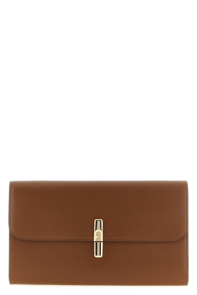 the furla iride clutch in fine brown printed calf leather features a rectangul