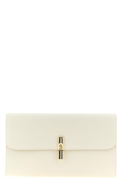 the furla iride printed calf leather clutch defines a rigorous and minimal aes