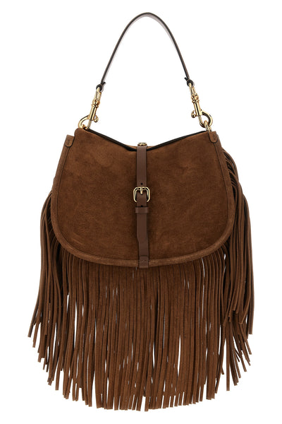 the etro pony medium shoulder bag is made of soft brown suede
