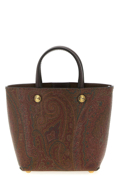 etro essential mini shopping bag in matt-grain coated paisley jacquard cotton
