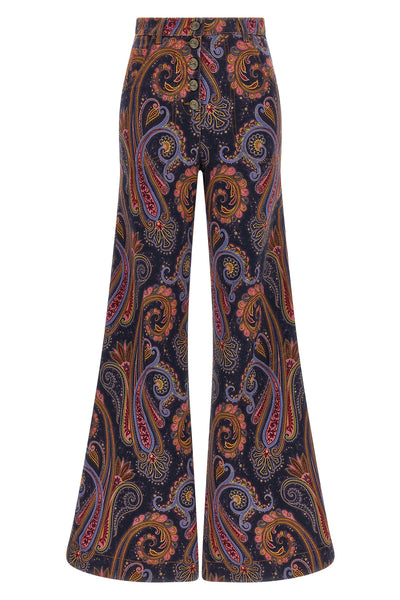 the flared jeans etro redefine the classic silhouette through a structured cotto