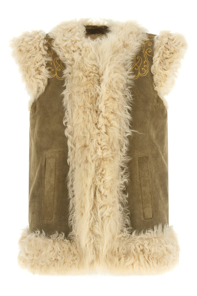the etro vest in fine shearling stands out for its sartorial construction that e