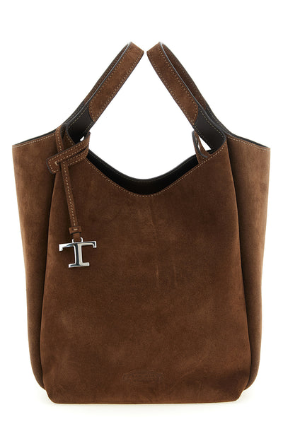 the bucket bag tods apa secchiello piccolo is made of soft brown suede