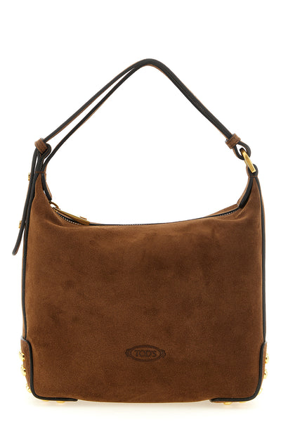 the gommini mini shoulder bag is made of soft leather-colored suede