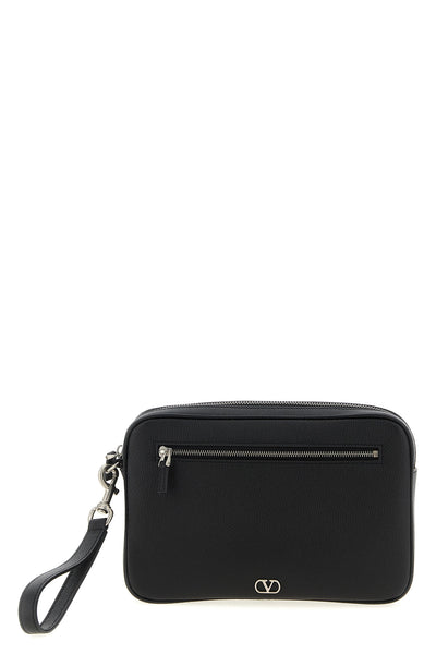 grained calf leather clutch bag