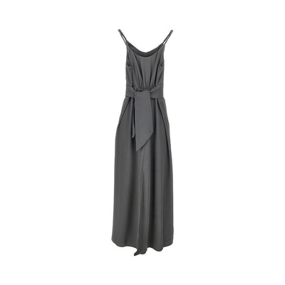 twill long dress with belt