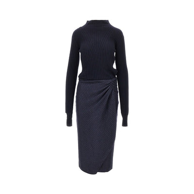 knitted midi skirt with pinstriped skirt