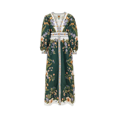 cotton long dress with nature motif